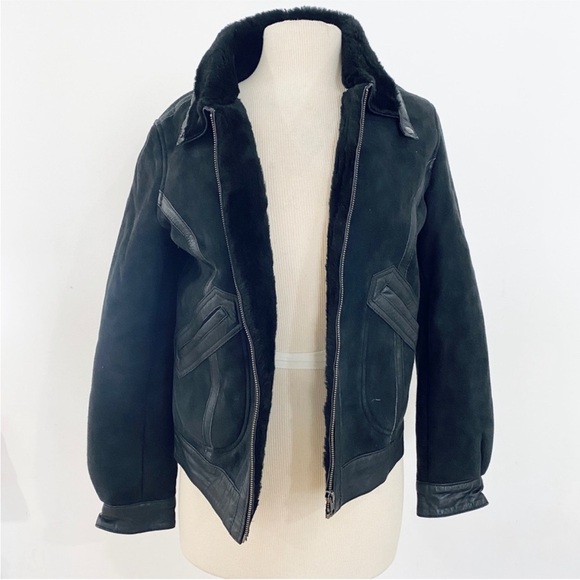 Vintage lamb sheep skin with leather trim bomber jacket